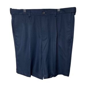 Haggar Cool 18 Pro Mens Navy Blue‎ Pleated Golf Shorts Size 36 Expandable Waist
